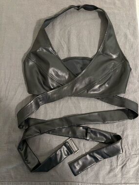 Faux leather wrap around bra top